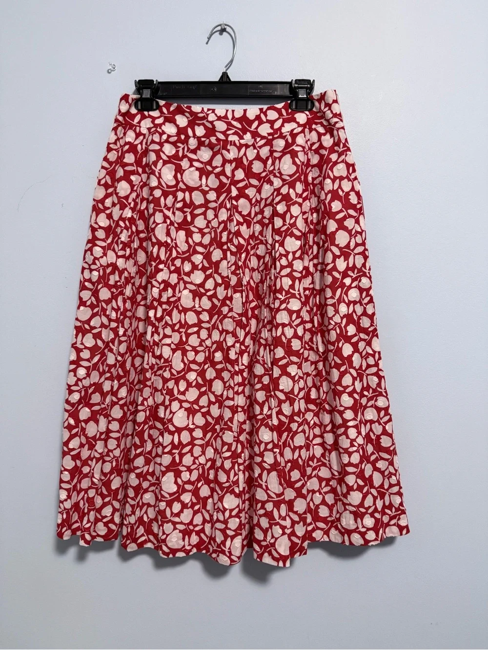 Talbots Pleated Midi Floral Red Skirt Size 8
